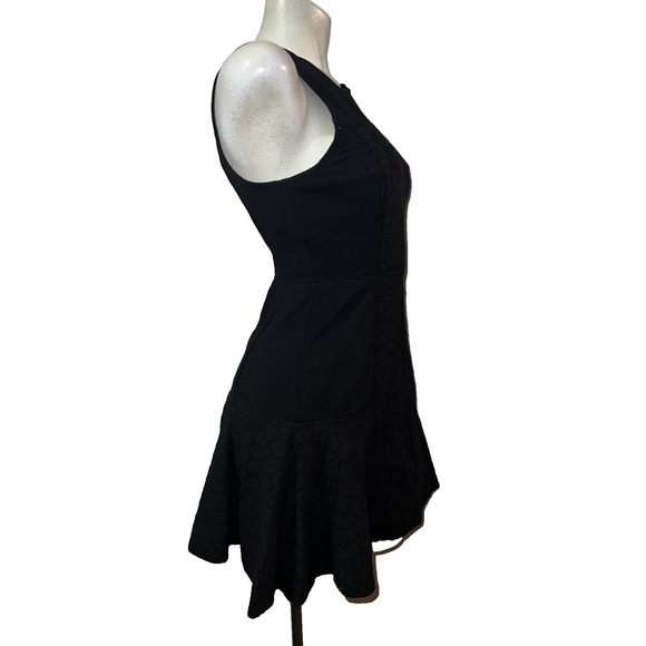 J. Crew Collection Women's Size 6 Petite Black Fit and Flare Eyelet Trim Dress - Picture 3 of 13
